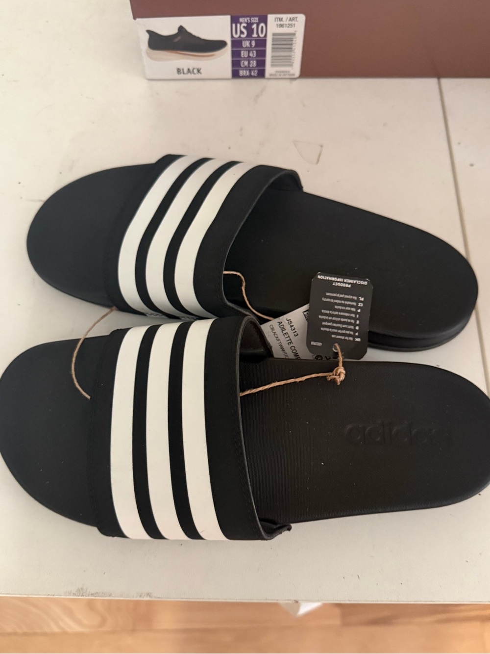 Adidas Women’s Adilette Comfort Slide sandals Black White Size 8 M US